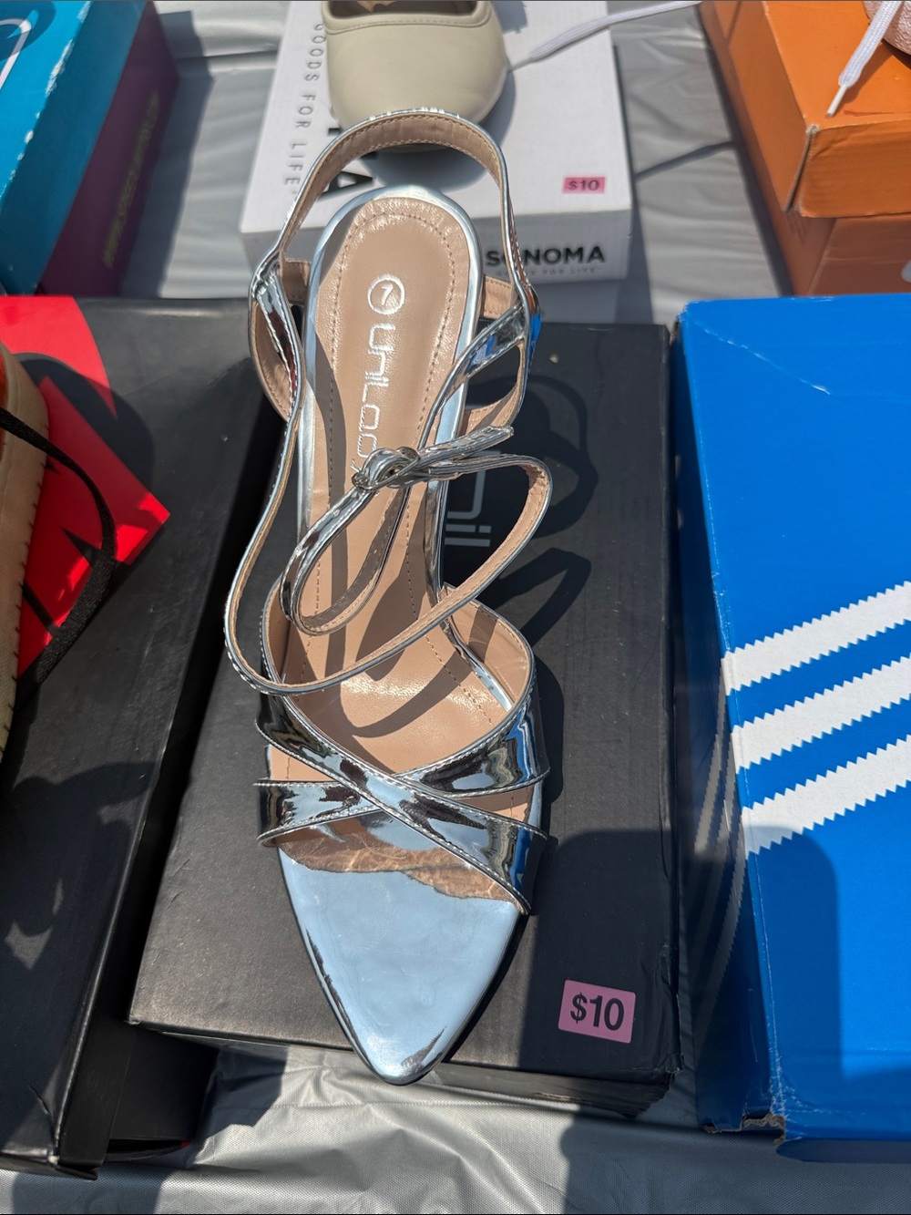 Chico's Silver Strappy Pointed-Toe Heel